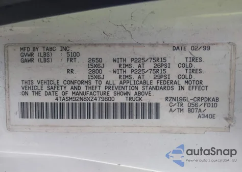 1999 Toyota Tacoma Xtracab Prerunner from USA, damaged, VIN 4TASM92N8XZ479800